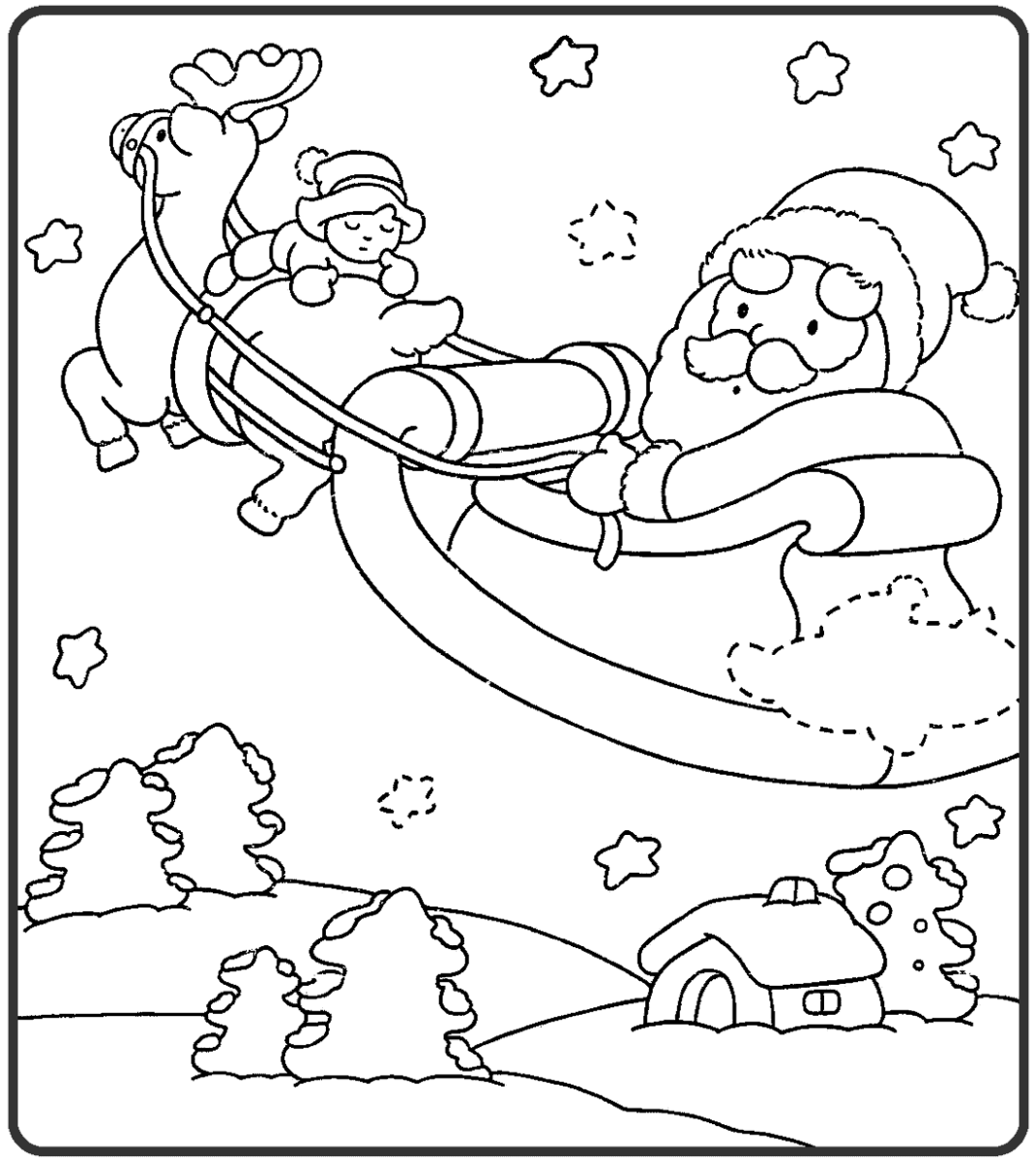 Papa Noel volando con el trineo
